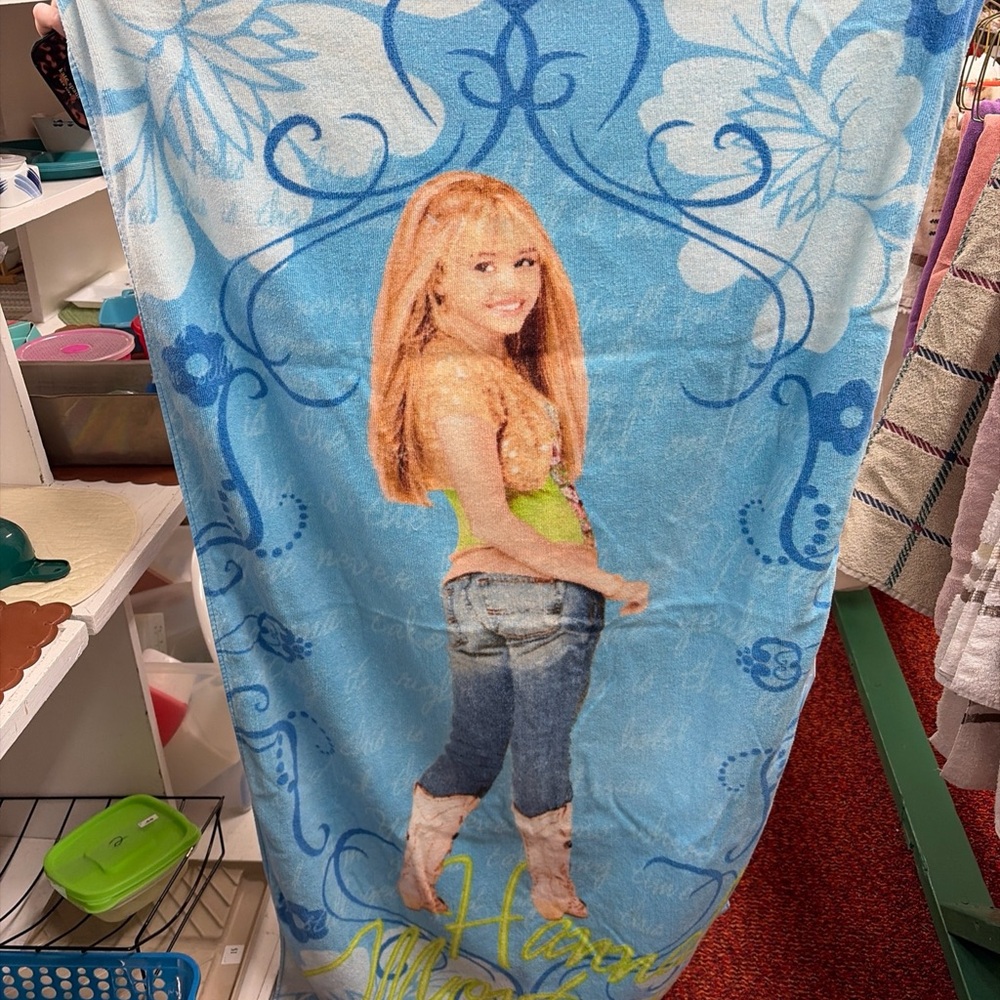 Vintage Hannah Montana Secret Star Miley CyrusBlue Beach Towel Y2K